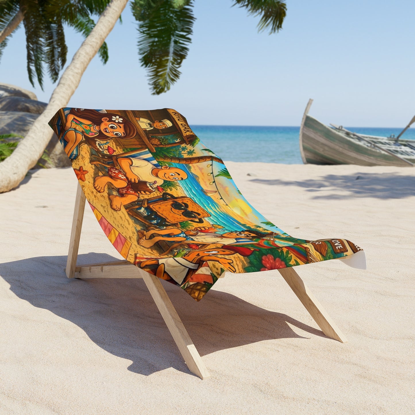 Tropical Beach Towel — Book Characters Island Sunset Scene