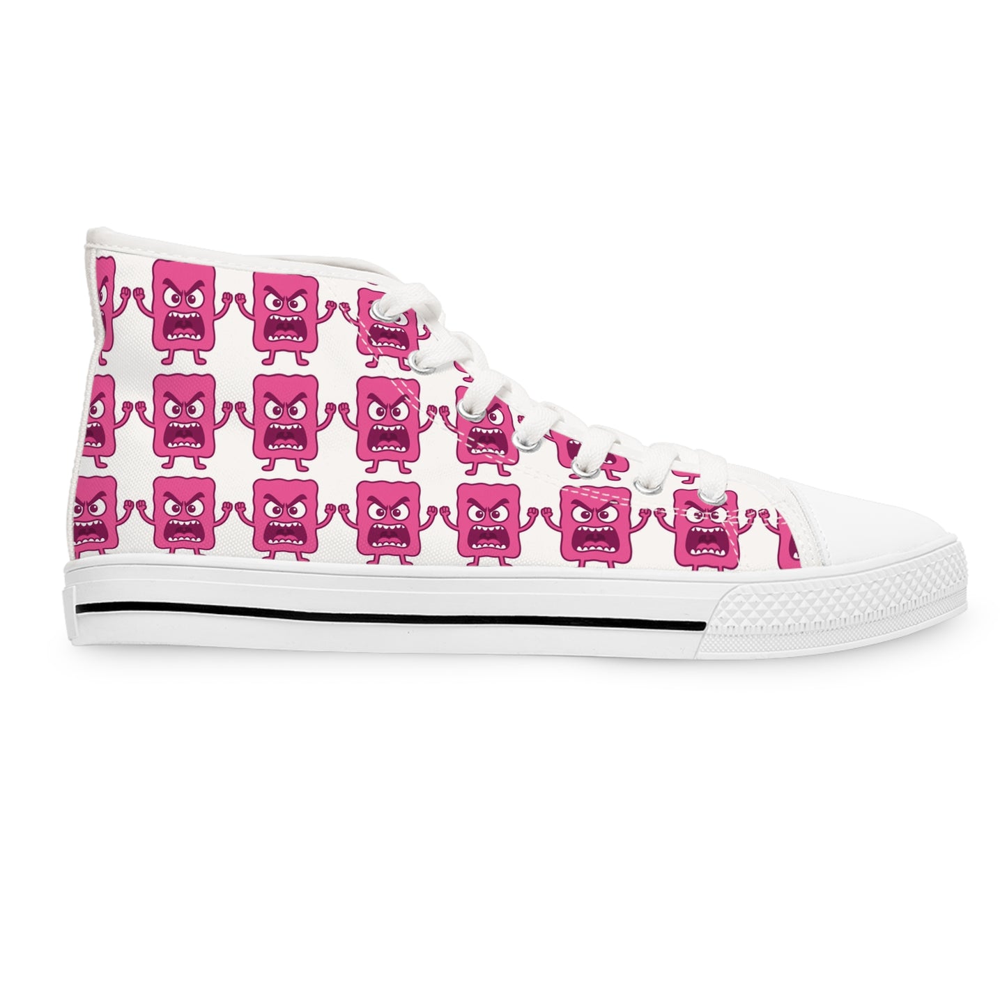 Pink Mad Cobbler Pattern High Top Sneakers — Cute Cartoon Repeat Print for Women