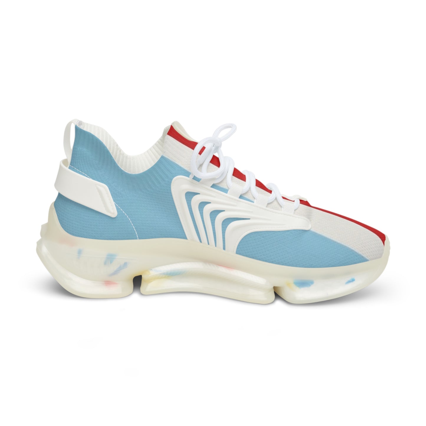 Men's Athletic Mesh Sneakers — Retro Blue with Red Racing Stripe