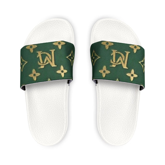 Green Monogram Slide Sandals — Removable Strap Men’s Pool Slides