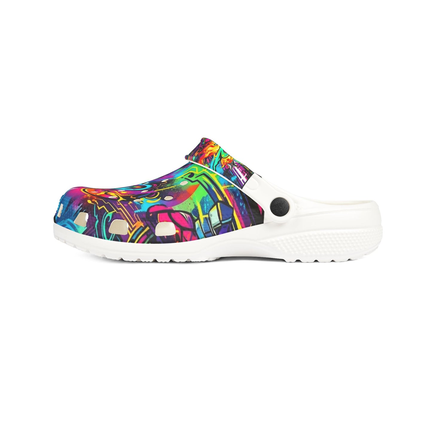 Colorful Psychedelic EVA Clogs — Vibrant Splash Foam Shoes