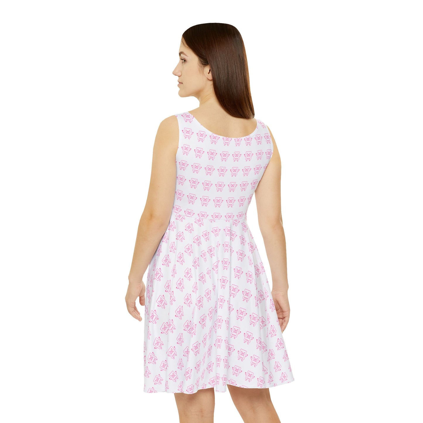 Pink Floral Crown Skater Dress — Women’s All-Over Print Cute Spring Dress
