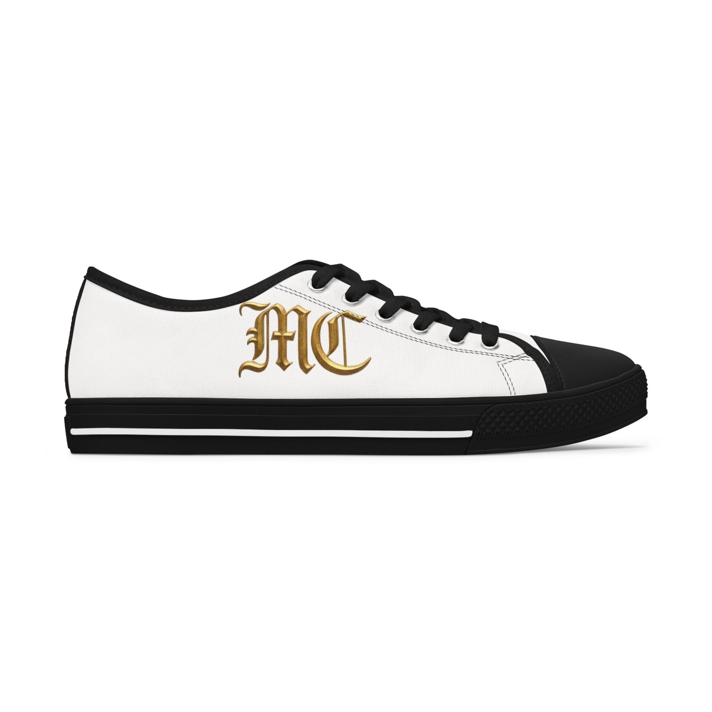 Monogram 'MC' Women's Low Top Sneakers — Gold Gothic Initial Canvas Shoes