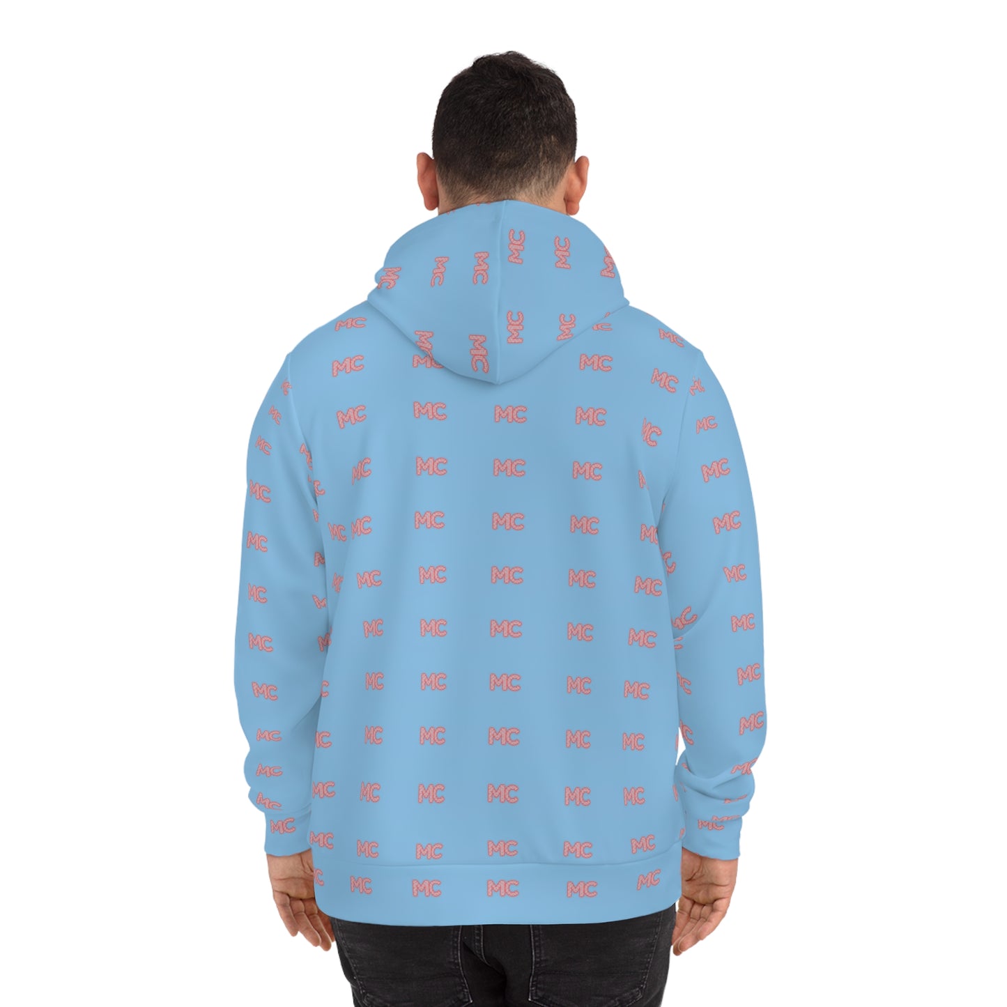 All-Over Print 'MC' Logo Hoodie — Pastel Blue & Pink Patterned Streetwear