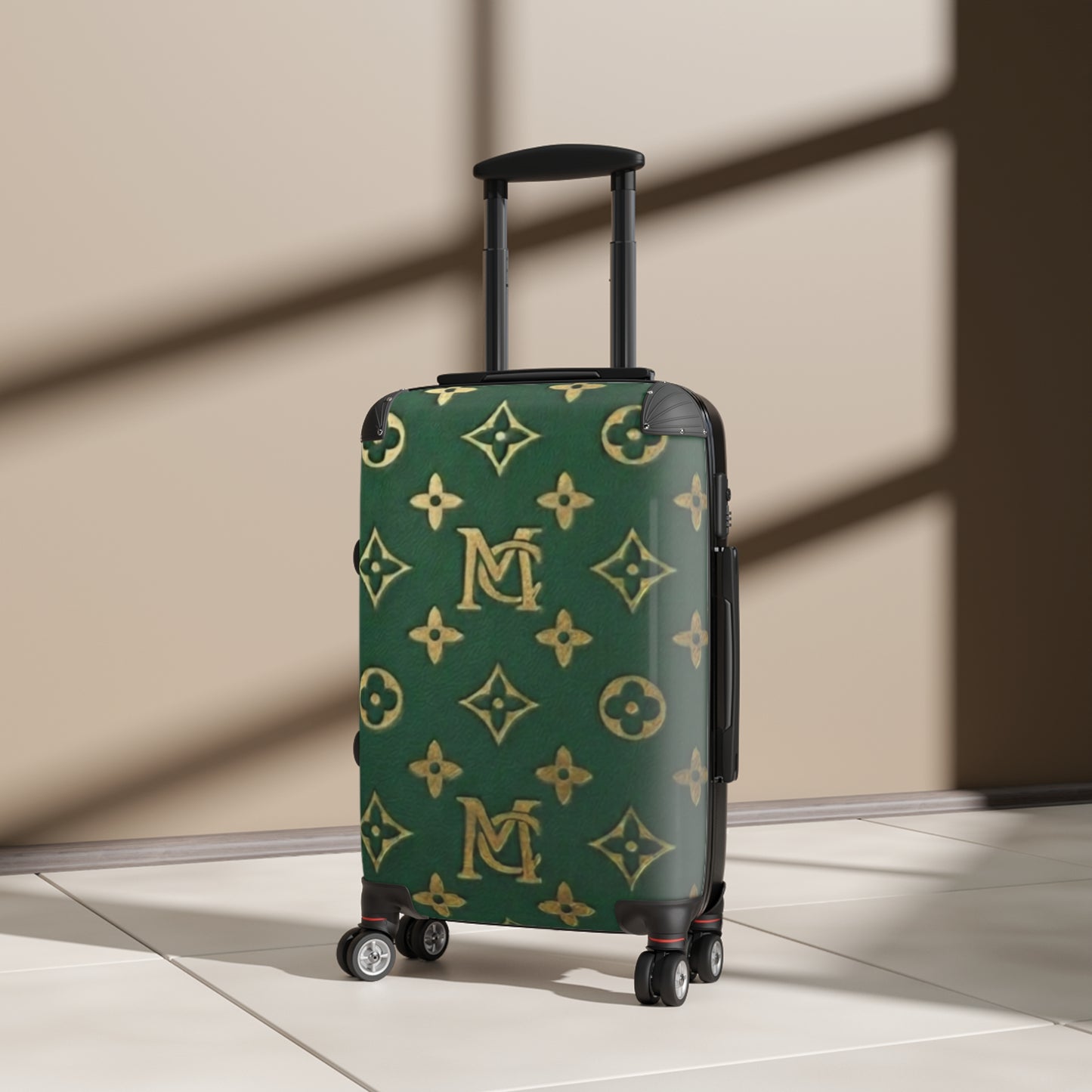 Monogram Travel Suitcase — Green 'Mad Cobbler' Logo Carry-On