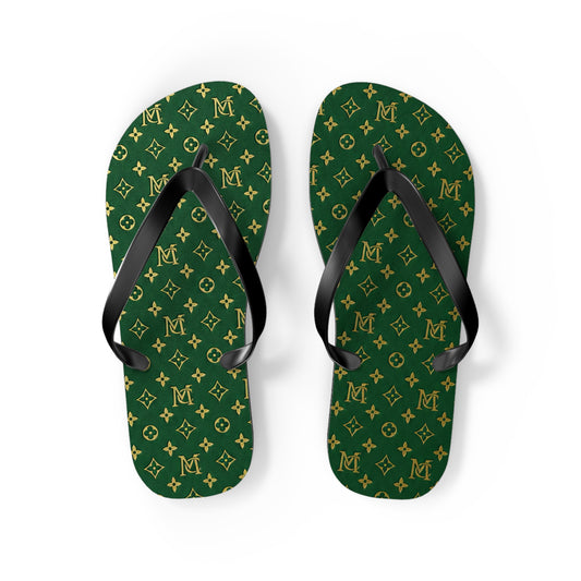 Green Monogram Flip Flops – Luxury Pattern Beach Sandals
