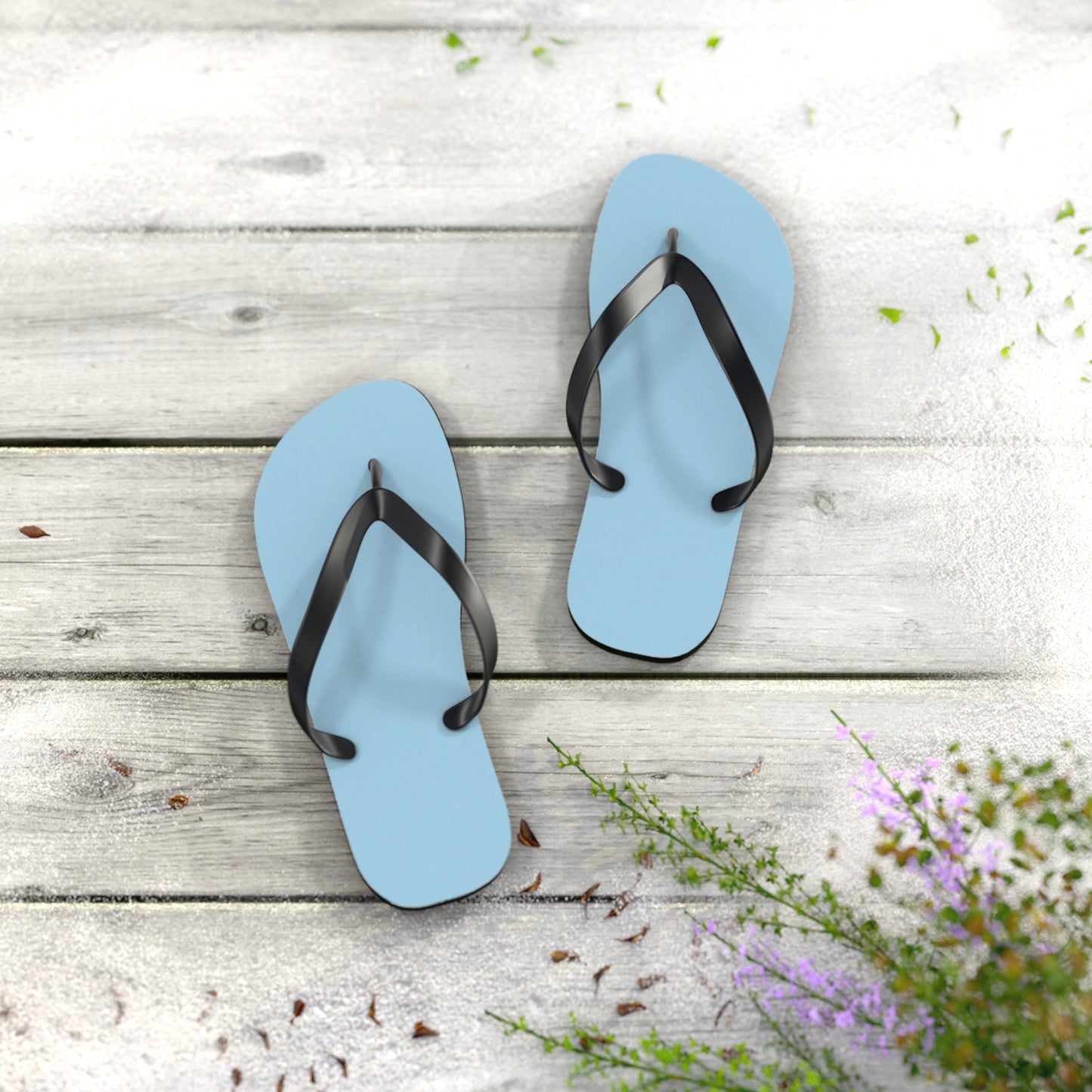 Classic Light Blue Flip Flops – Beach Sandals with Black Straps