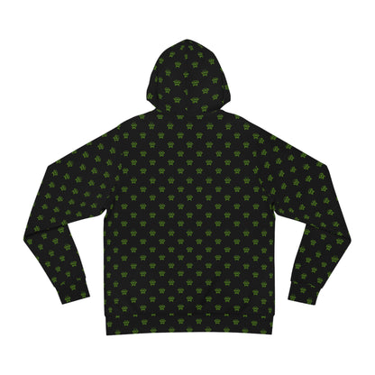 Black Hoodie with Green Mad Cobbler Pattern – All-Over Print Fashion Hoodie