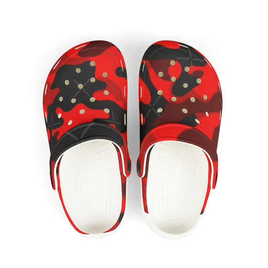 Kids Red Camo Foam Clogs — Lightweight EVA Garden Shoes