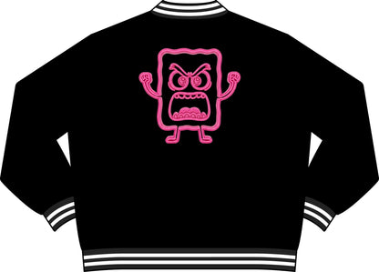 Varsity Jacket — Pink Mad Cobbler Patch Back Graphic