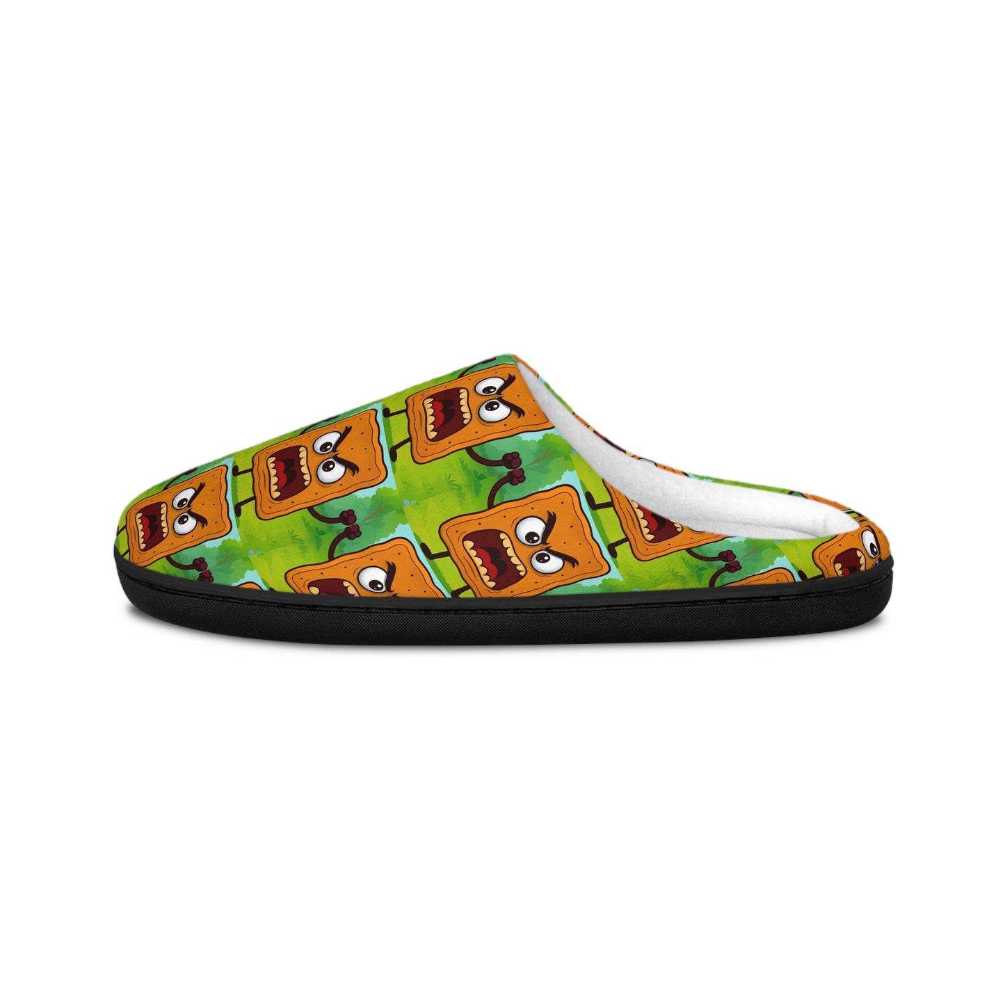 Men's Indoor Slippers — Fun Cartoon Toast Pattern Cozy House Shoes