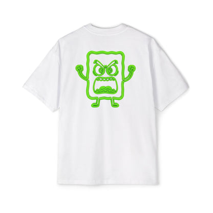 Graphic Tee — Neon Green 'MC' Logo & Angry Cartoon Back