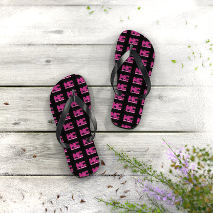 MC Pattern Flip Flops — Black & Pink Logo Beach Sandals