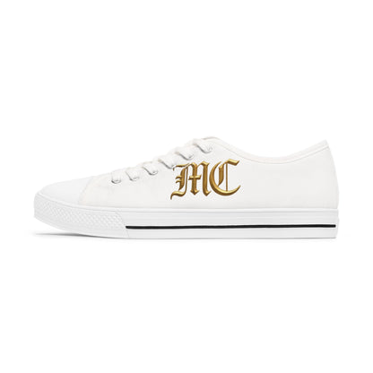 Monogram 'MC' Women's Low Top Sneakers — Gold Gothic Initial Canvas Shoes