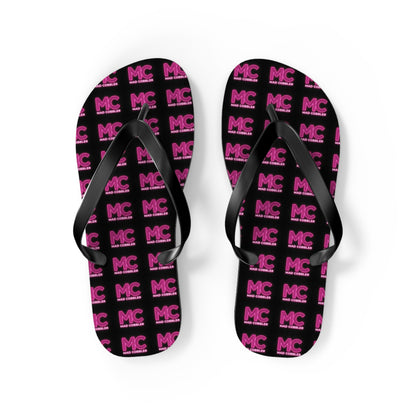 MC Pattern Flip Flops — Black & Pink Logo Beach Sandals