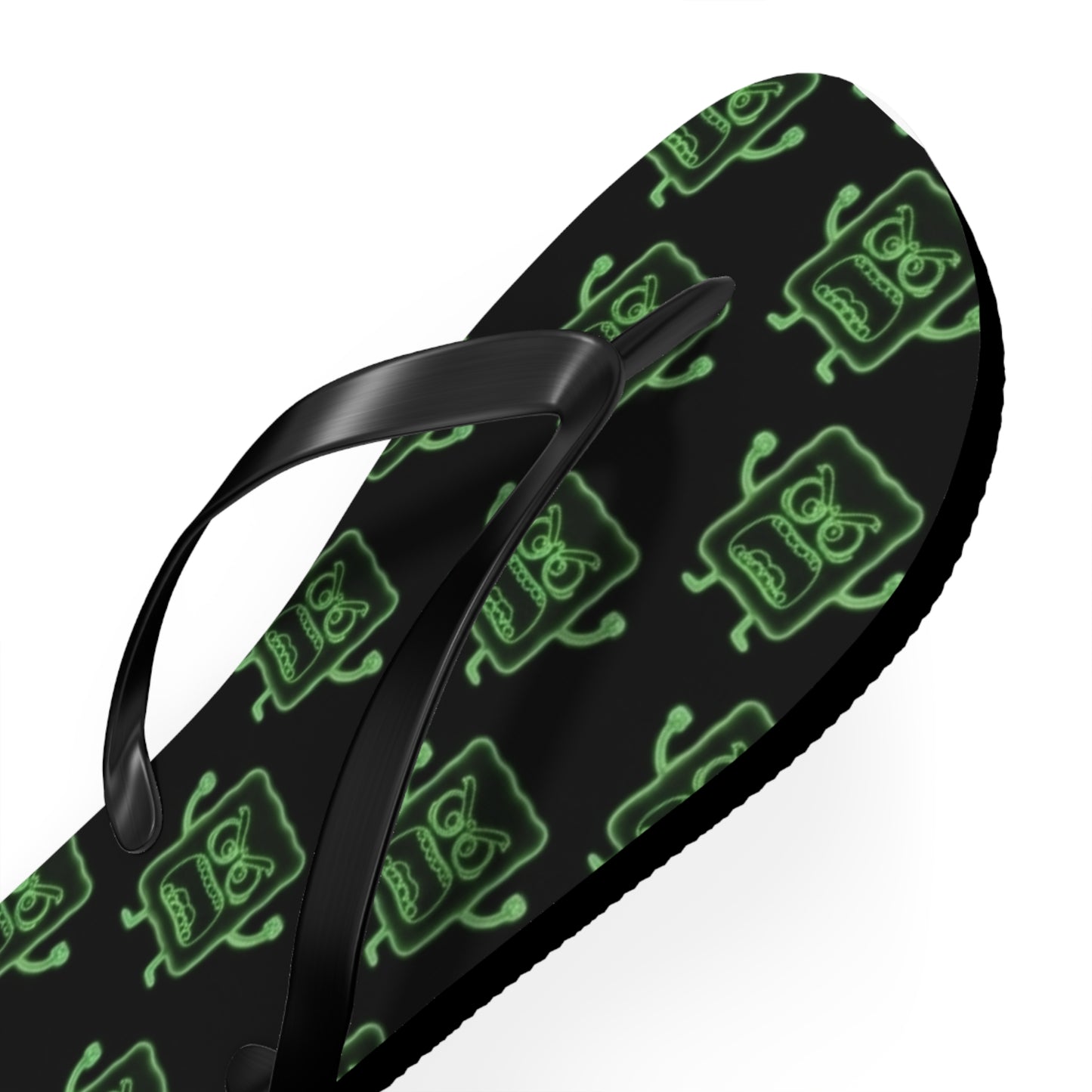 Mad Cobbler Pattern Flip Flops — Neon Green Cartoon Skull Beach Sandals