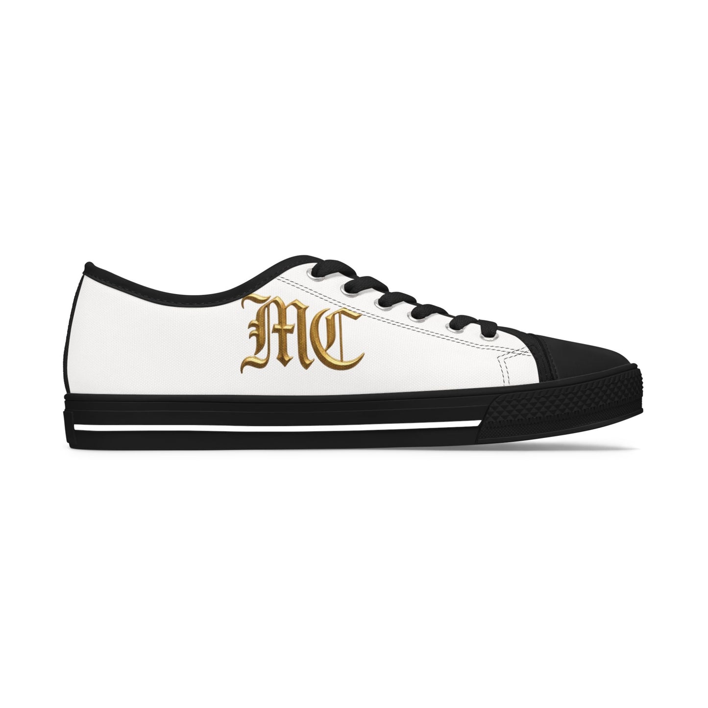 Monogram 'MC' Women's Low Top Sneakers — Gold Gothic Initial Canvas Shoes