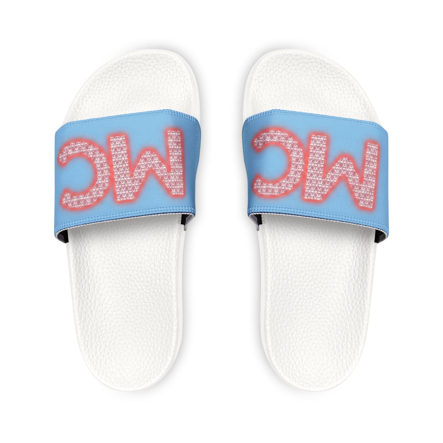 Men's Slide Sandals — Blue 'MC' Logo Adjustable Strap Casual Pool & Lounge Slides