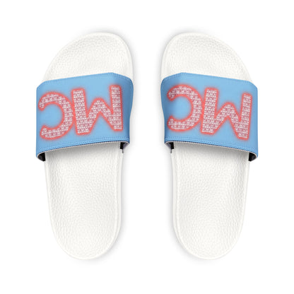 Men's Slide Sandals — Blue 'MC' Logo Adjustable Strap Casual Pool & Lounge Slides