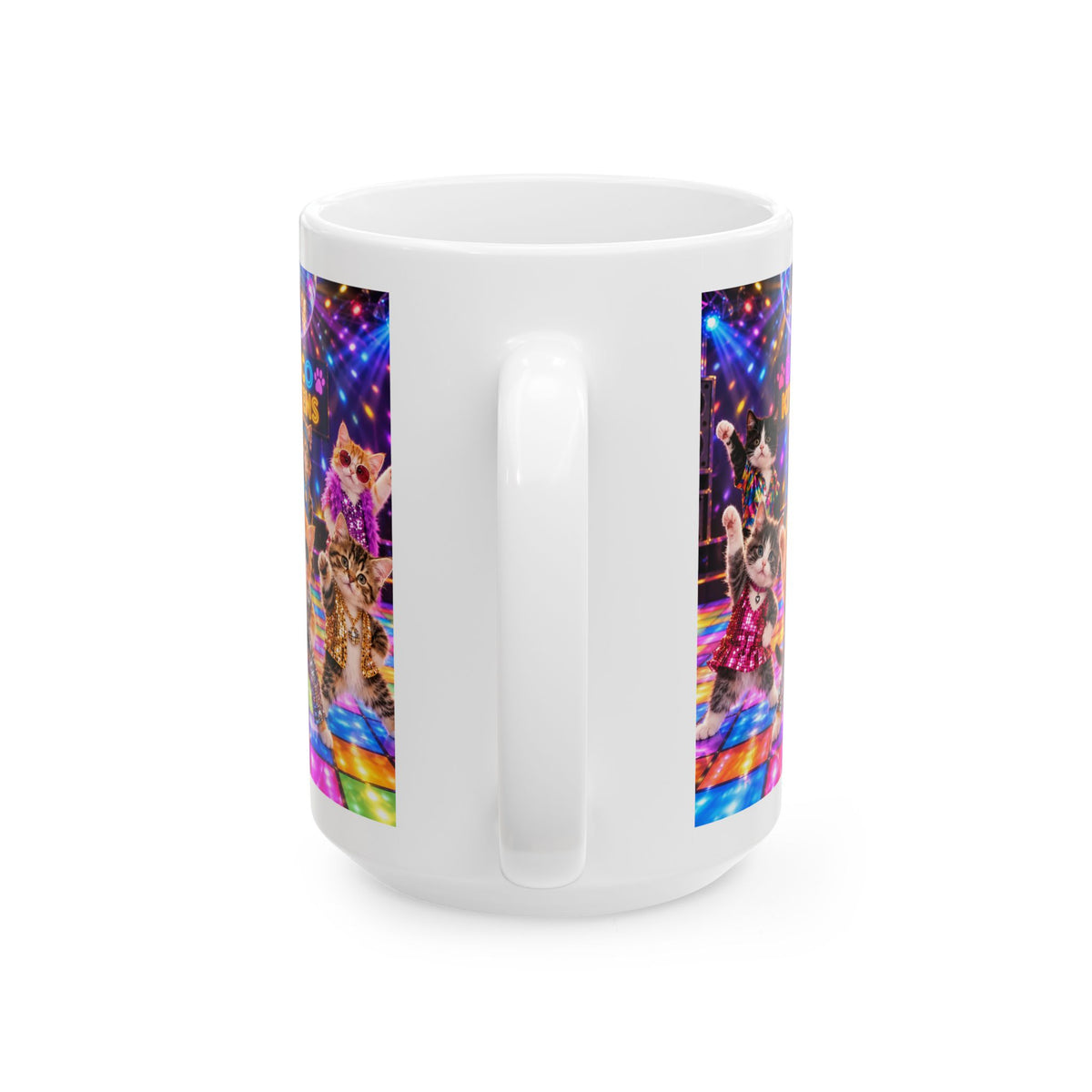 Disco Kittens Ceramic Mug (11oz/15oz) — Retro Dance Floor Party Coffee Cup