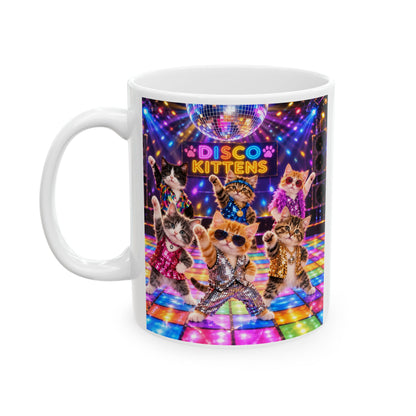 Disco Kittens Ceramic Mug (11oz/15oz) — Retro Dance Floor Party Coffee Cup