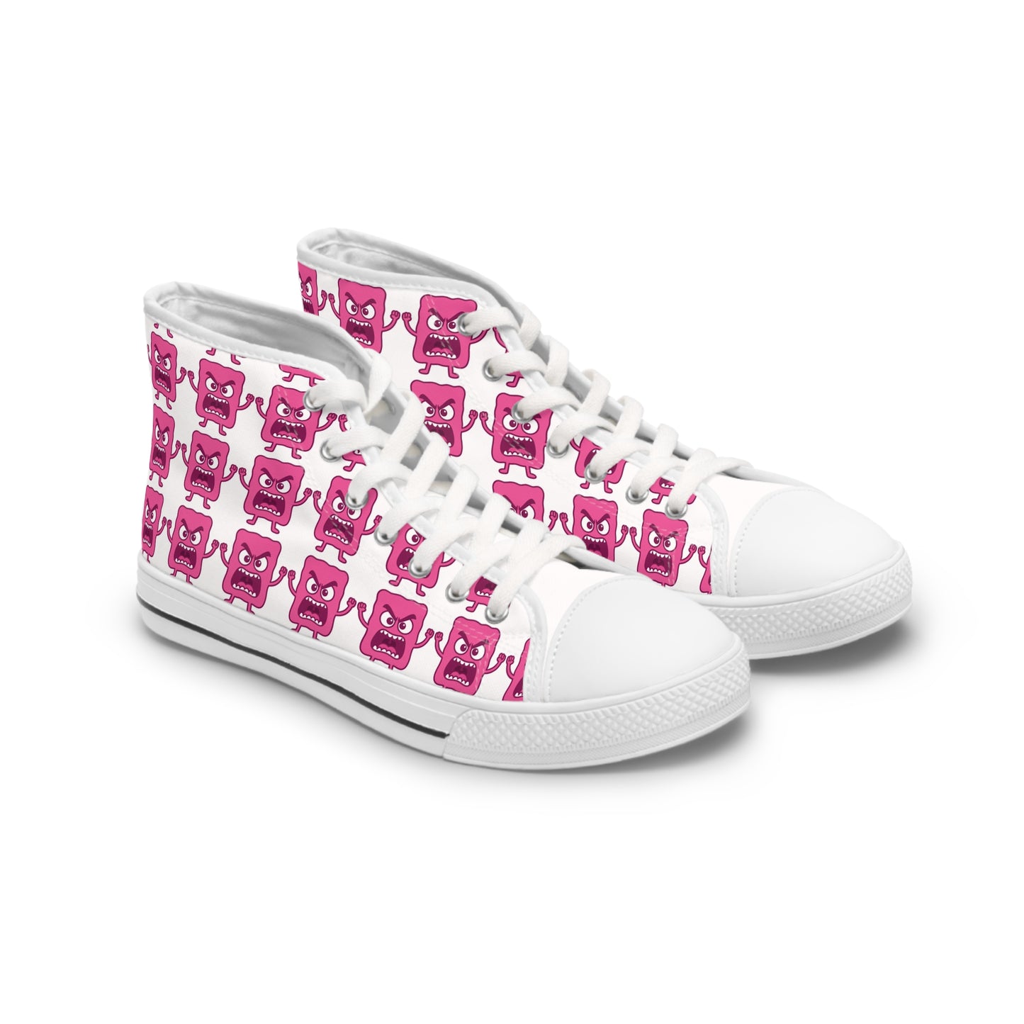 Pink Mad Cobbler Pattern High Top Sneakers — Cute Cartoon Repeat Print for Women