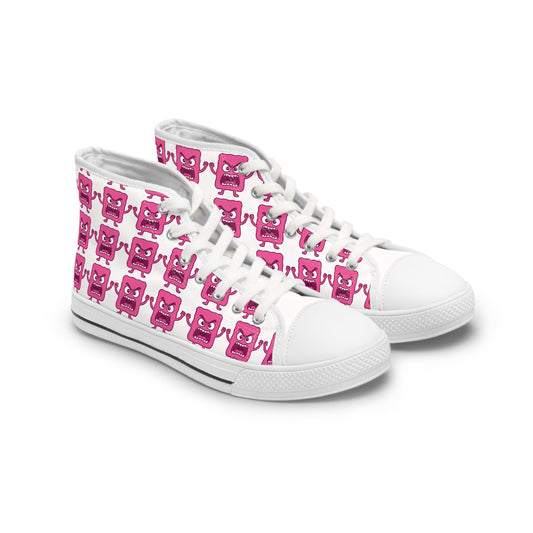 Pink Mad Cobbler Pattern High Top Sneakers — Cute Cartoon Repeat Print for Women