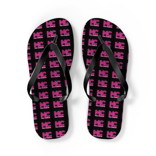 MC Pattern Flip Flops — Black & Pink Logo Beach Sandals