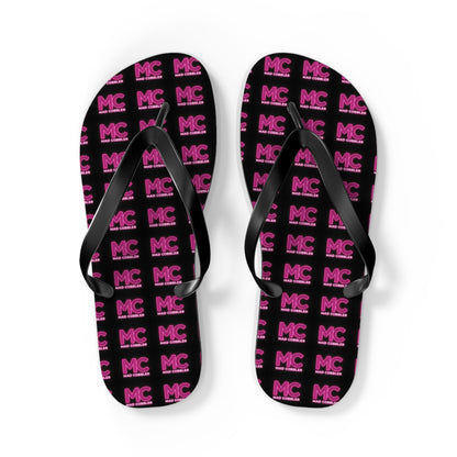 MC Pattern Flip Flops — Black & Pink Logo Beach Sandals