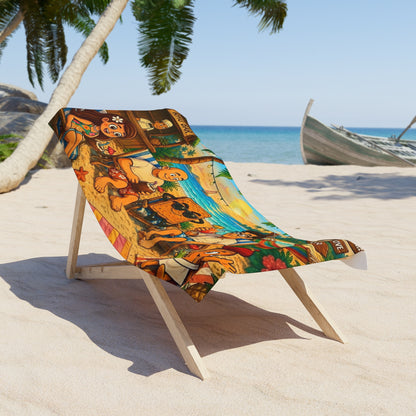 Tropical Beach Towel — Book Characters Island Sunset Scene