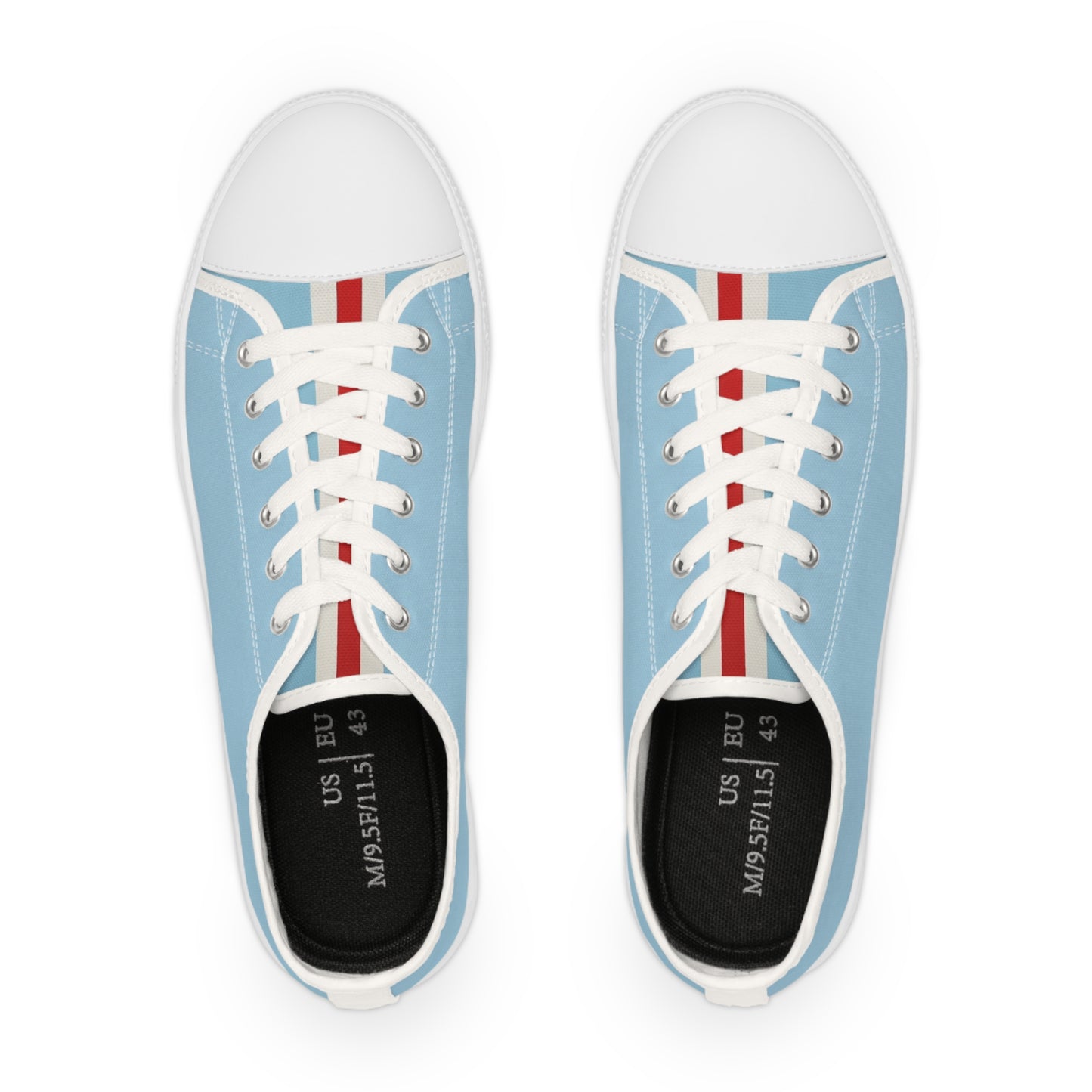 Sky Blue Low-Top Sneakers with Red-White Racing Stripe — Men's Casual Canvas Shoes