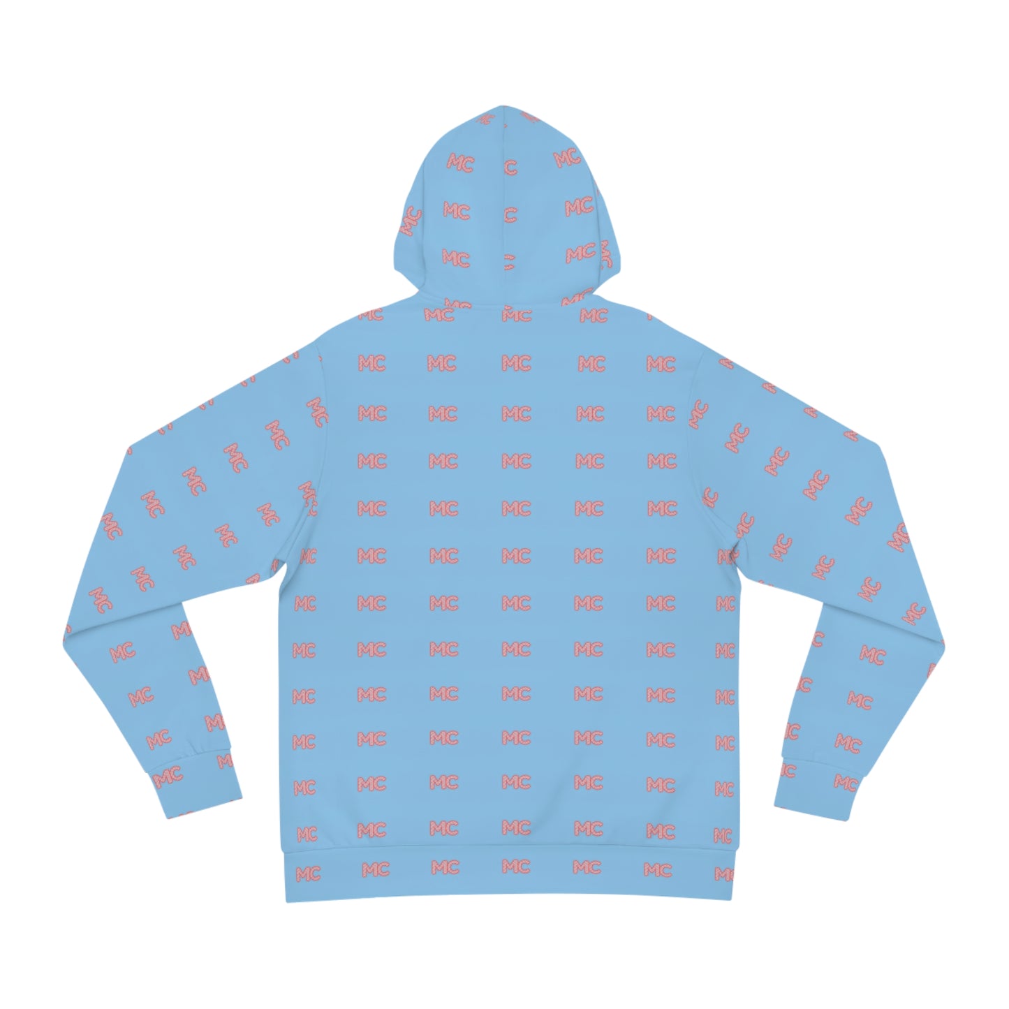 All-Over Print 'MC' Logo Hoodie — Pastel Blue & Pink Patterned Streetwear