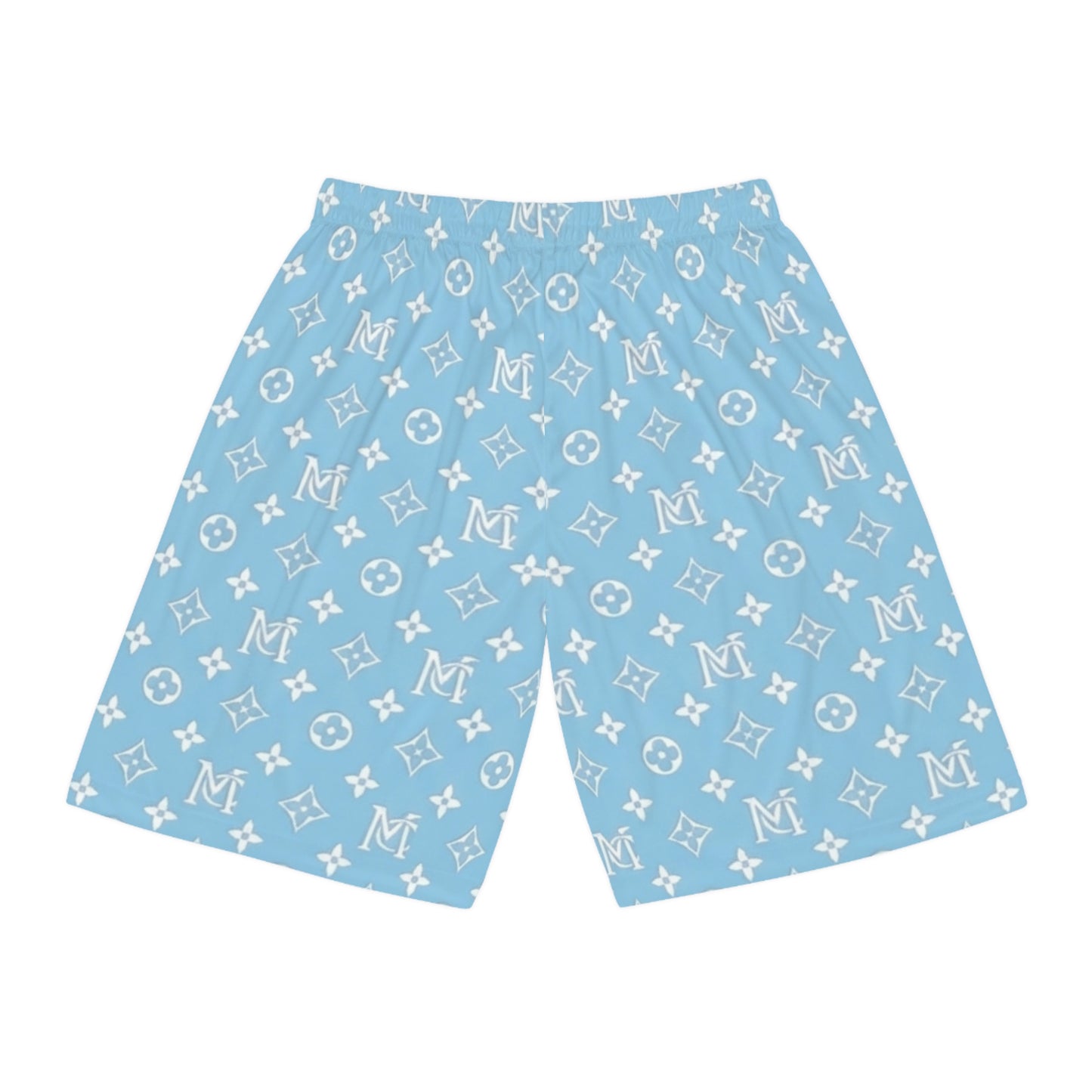 Blue Monogram Pattern Basketball Shorts – All-Over Print Casual Athletic Shorts