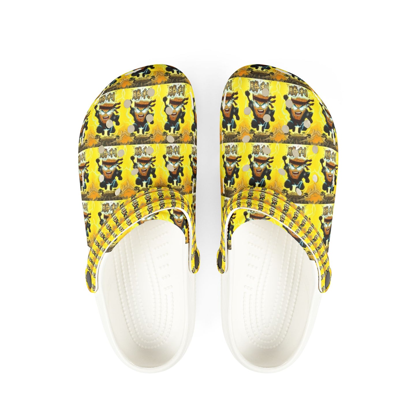 Mens Yellow Anime Mad Cobbler Foam Clogs — Fun Farm Animal Slip-On Shoes