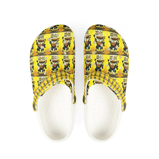 Mens Yellow Anime Mad Cobbler Foam Clogs — Fun Farm Animal Slip-On Shoes