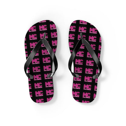 MC Pattern Flip Flops — Black & Pink Logo Beach Sandals