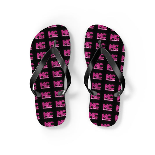 MC Pattern Flip Flops — Black & Pink Logo Beach Sandals