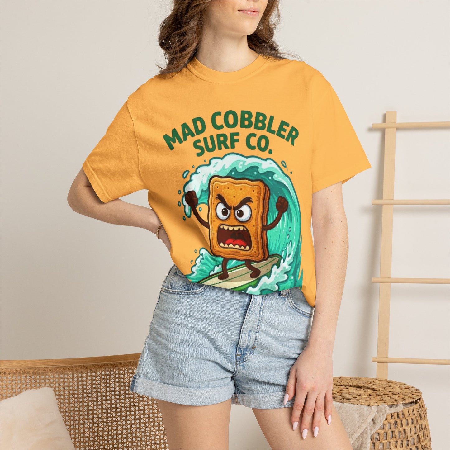 Mad Cobbler Surf Co. T-Shirt — Funny Surfing Pie Cartoon Tee