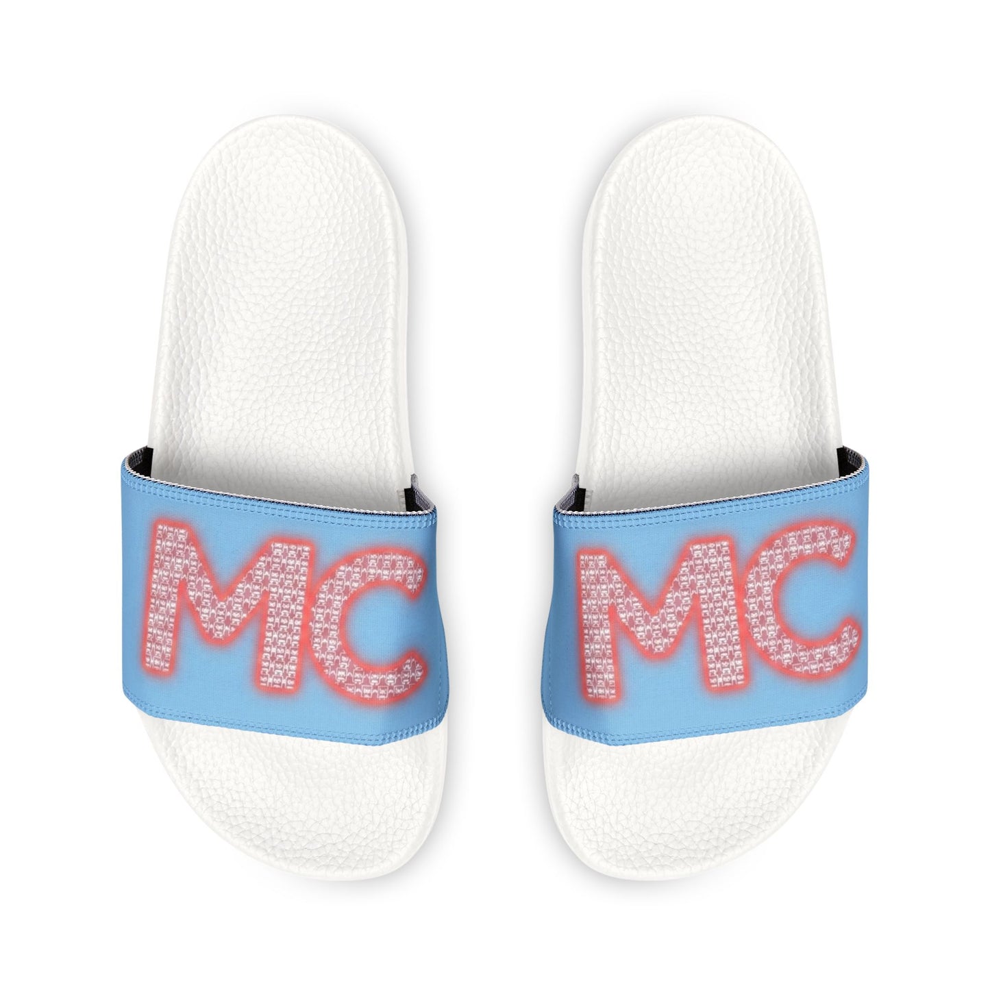 Men's Slide Sandals — Blue 'MC' Logo Adjustable Strap Casual Pool & Lounge Slides