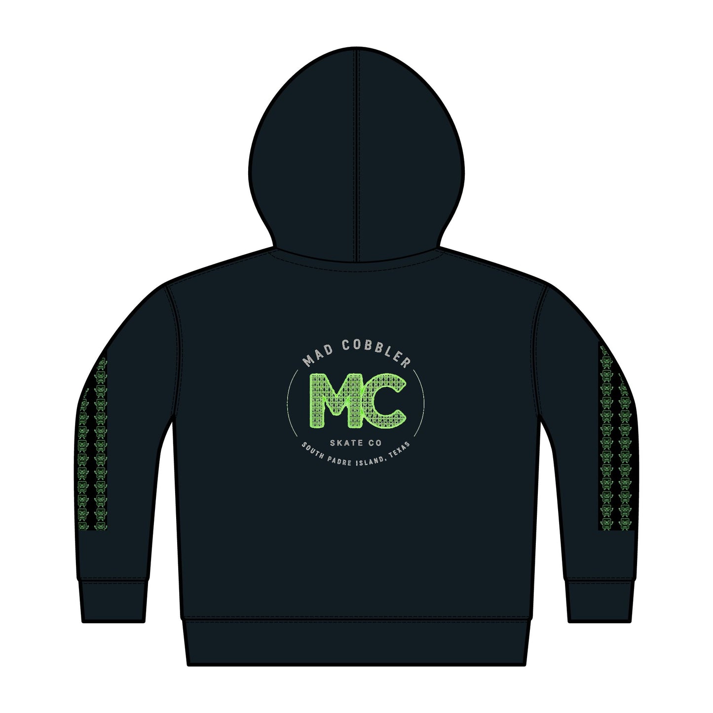 Toddler Zip Hoodie - Mad Cobbler Skate Co kids Fleece Full-Zip with Neon Green Logo