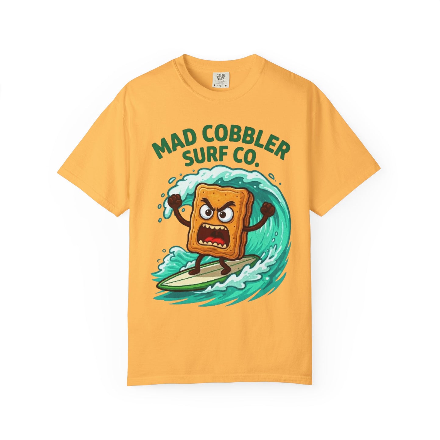 Mad Cobbler Surf Co. T-Shirt — Funny Surfing Pie Cartoon Tee