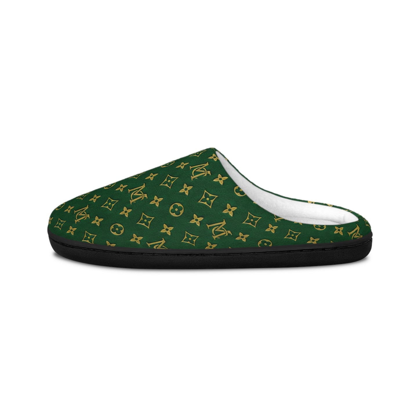 Men's Green Monogram Indoor Slippers — Luxury Pattern Cozy House Shoes