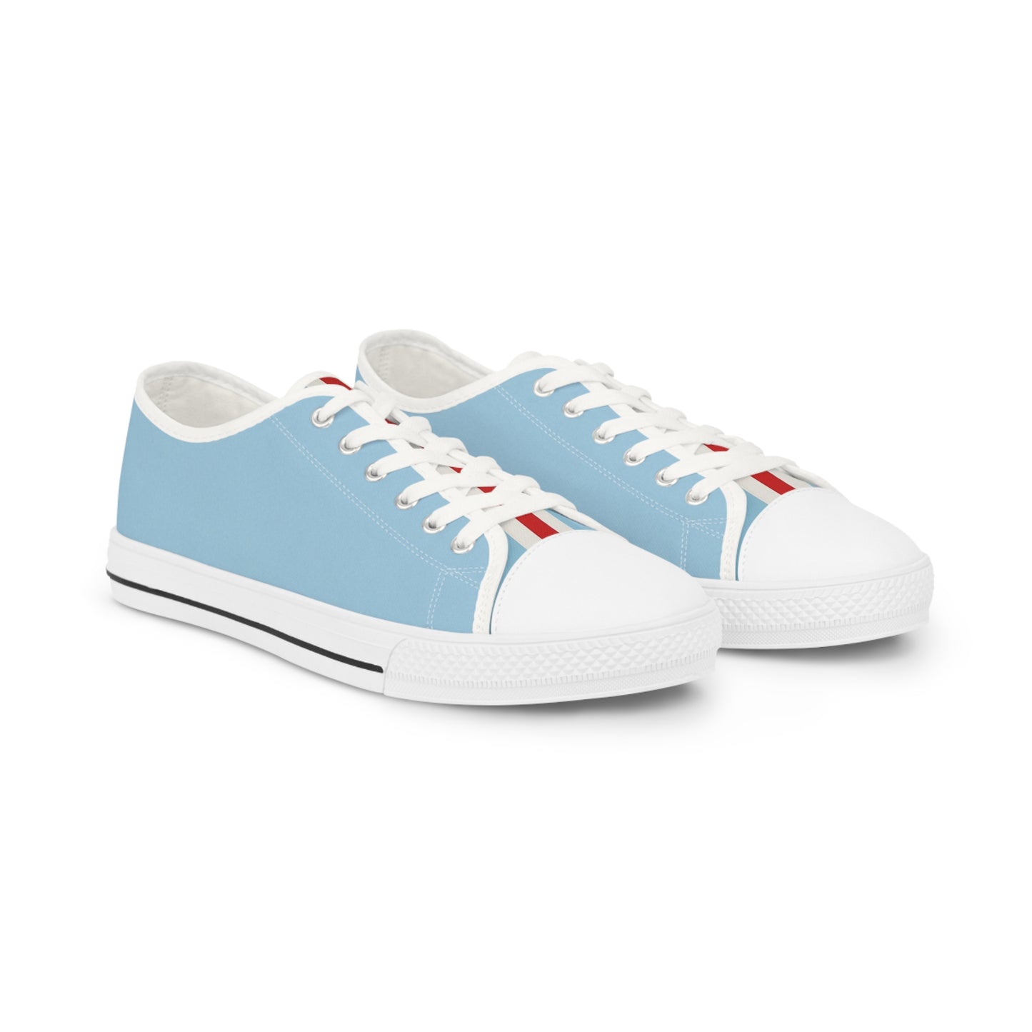 Sky Blue Low-Top Sneakers with Red-White Racing Stripe — Men's Casual Canvas Shoes