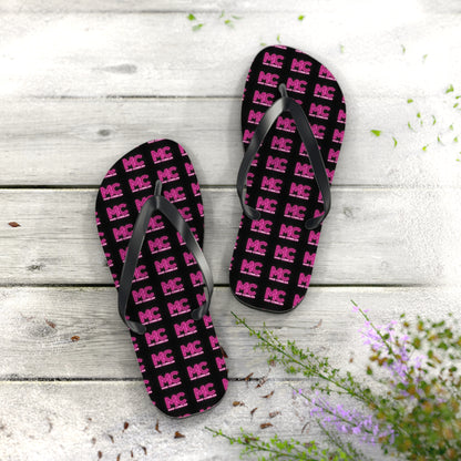 MC Pattern Flip Flops — Black & Pink Logo Beach Sandals