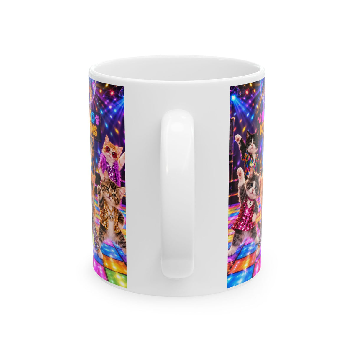 Disco Kittens Ceramic Mug (11oz/15oz) — Retro Dance Floor Party Coffee Cup