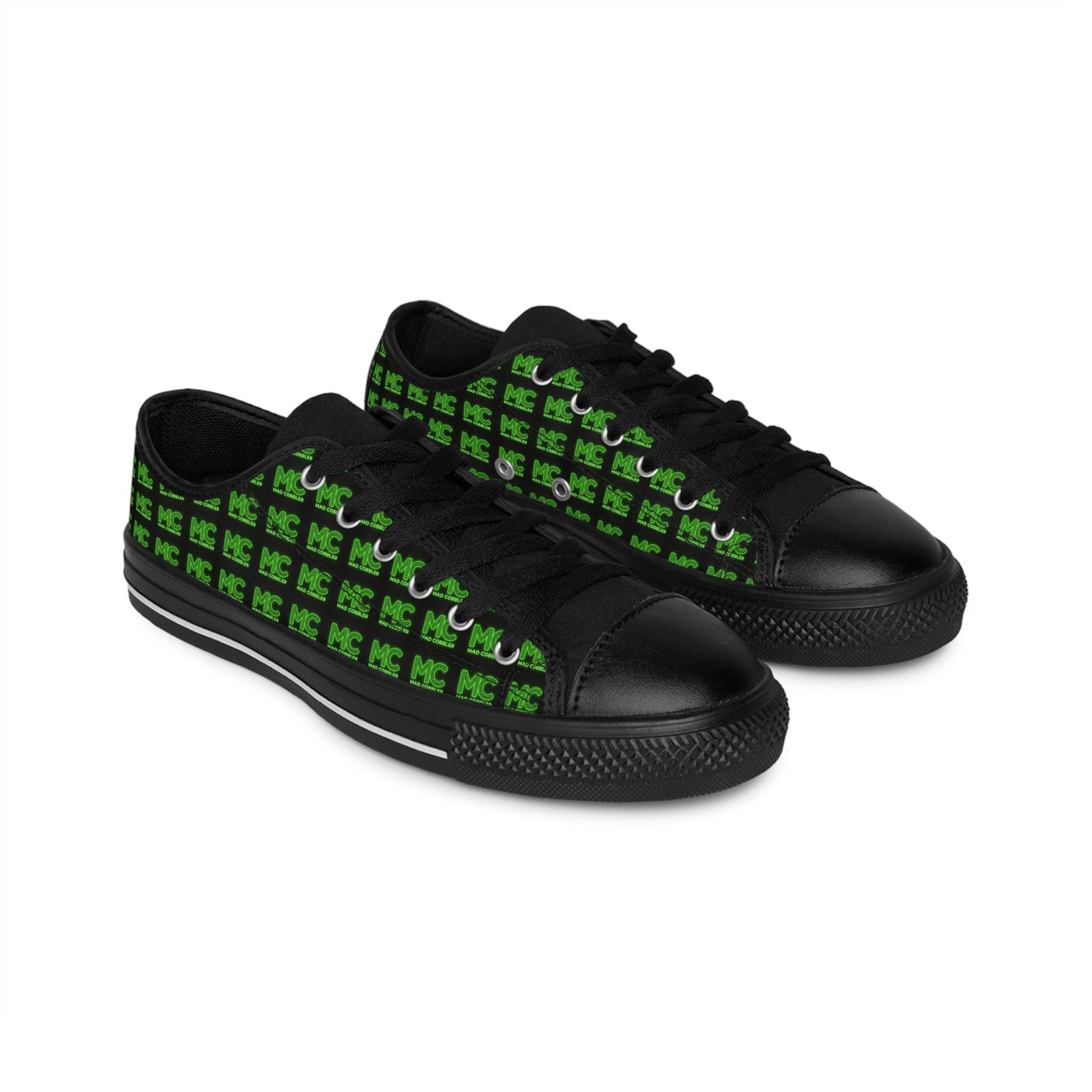 MC Logo Men's Sneakers — Black & Neon Green Low-Top Casual Shoes