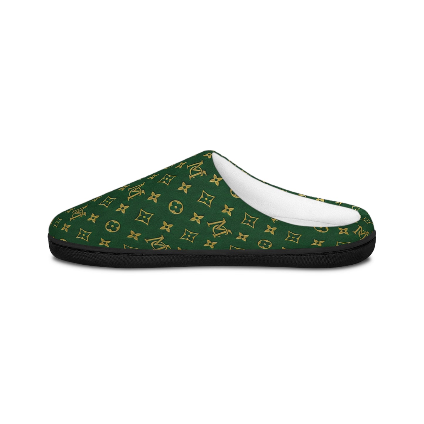 Men's Green Monogram Indoor Slippers — Luxury Pattern Cozy House Shoes