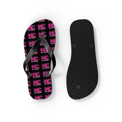 MC Pattern Flip Flops — Black & Pink Logo Beach Sandals
