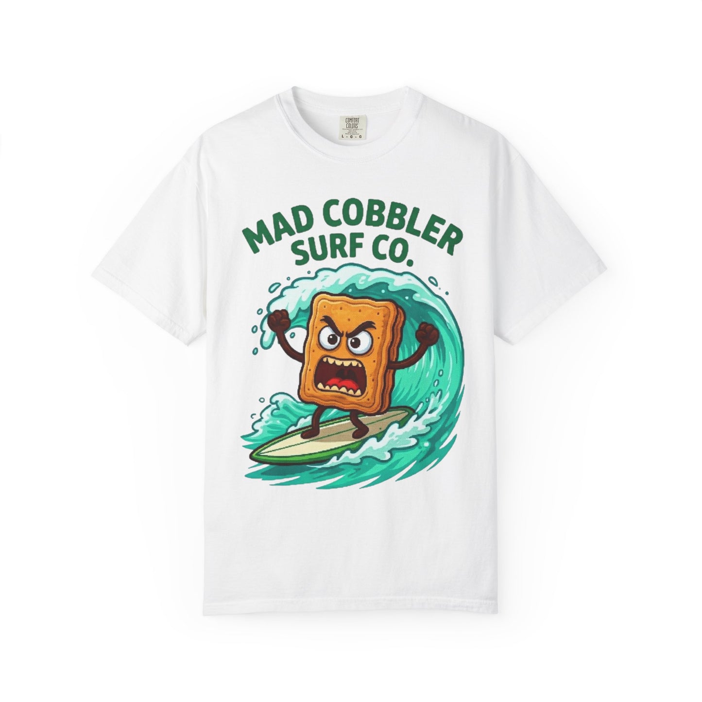 Mad Cobbler Surf Co. T-Shirt — Funny Surfing Pie Cartoon Tee