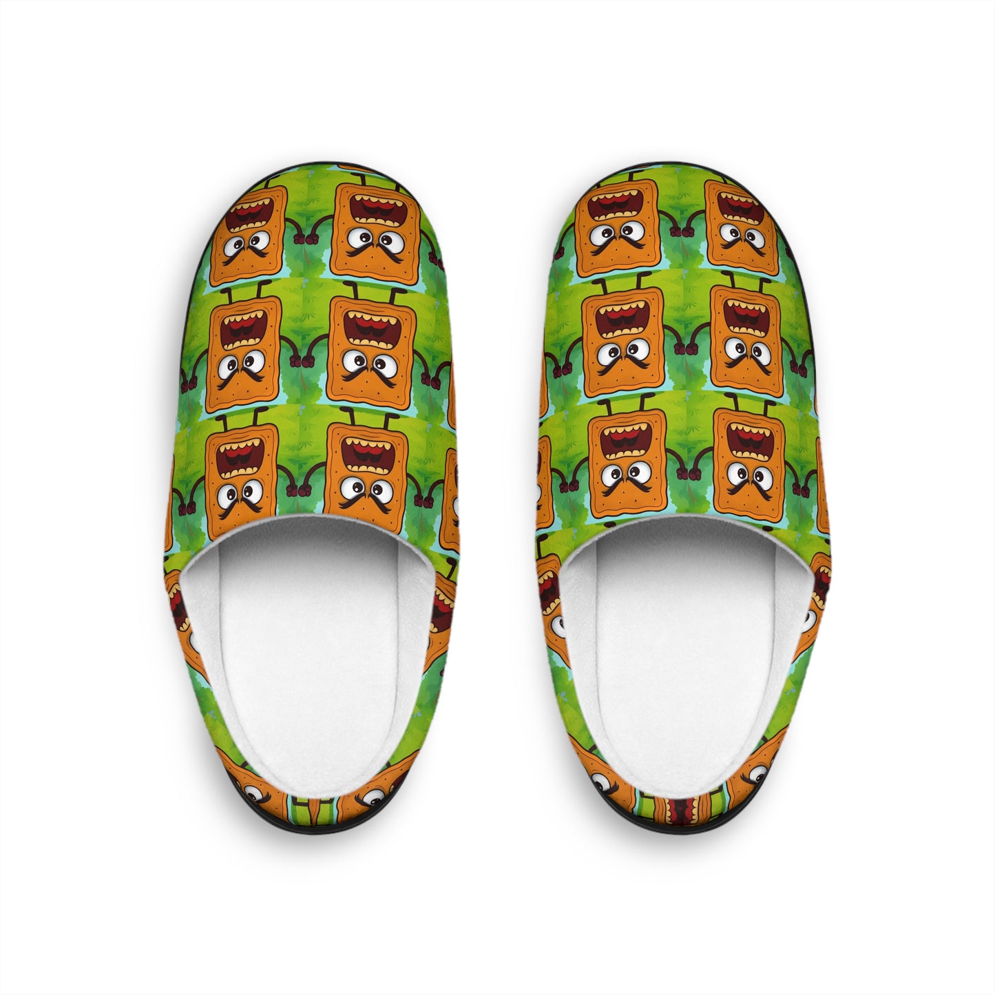 Men's Indoor Slippers — Fun Cartoon Toast Pattern Cozy House Shoes